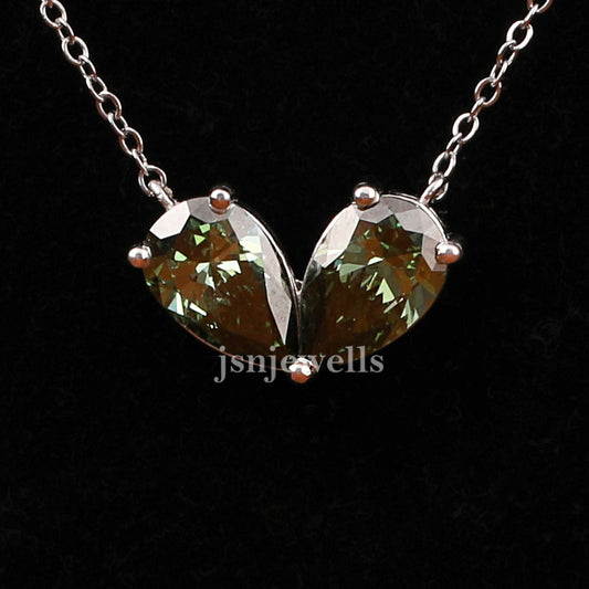 Green Pear Cut Lab Grown Diamond Toi et Moi Pendant Necklace