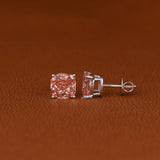 Pink Cushion Cut Lab Grown Diamond Solitaire Stud Earrings