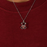 Pink Heart Shape Lab Grown Diamond Teddy Bear Style Pendant Necklace