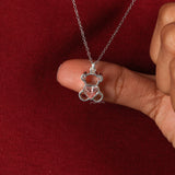 Pink Heart Shape Lab Grown Diamond Teddy Bear Style Pendant Necklace