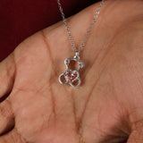 Pink Heart Shape Lab Grown Diamond Teddy Bear Style Pendant Necklace