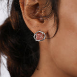 Pink Radiant Cut Lab Grown Diamond Dainty Halo Stud Earrings