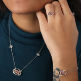 Pink Radiant Cut Lab Grown Diamond Dainty Halo Pendant Necklace