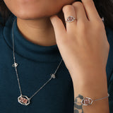 Pink Radiant Cut Lab Grown Diamond Dainty Halo Bracelet