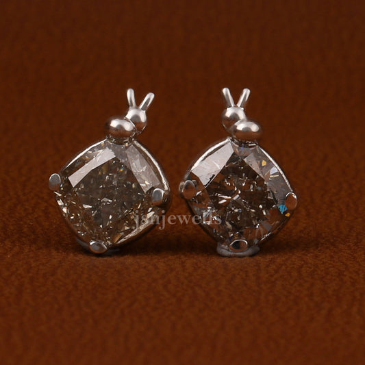 Yellow Cushion Cut Lab Grown Diamond Solitaire Stud Earrings