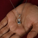 White & Green Round Cut Lab Grown Diamond Two Stone Pendant Necklace