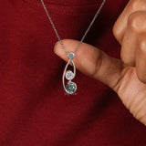 White & Green Round Cut Lab Grown Diamond Two Stone Pendant Necklace