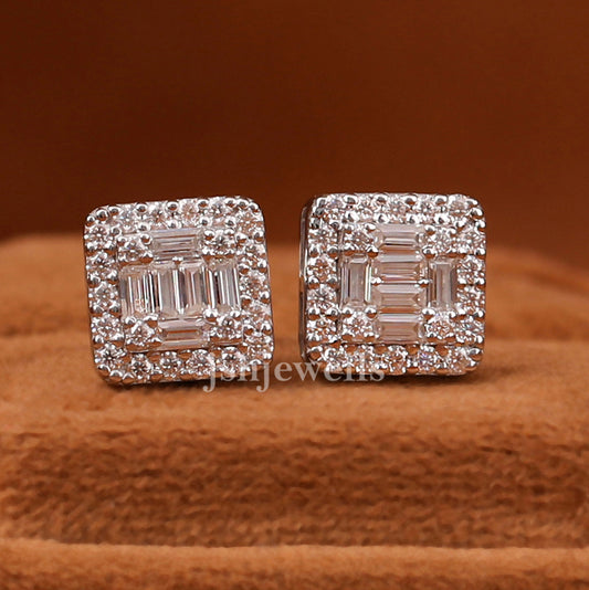 Round & Baguette Cut Lab Grown Diamond Cluster Earrings