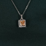Yellow Square Radiant Cut Lab Grown Diamond Halo Pendant Necklace