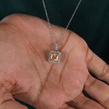 Yellow Square Radiant Cut Lab Grown Diamond Halo Pendant Necklace