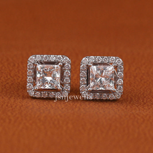 Princess Cut Lab Grown Diamond Halo Stud Earrings
