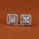 Princess Cut Lab Grown Diamond Halo Stud Earrings
