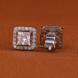 Princess Cut Lab Grown Diamond Halo Stud Earrings