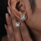 Princess Cut Lab Grown Diamond Halo Stud Earrings