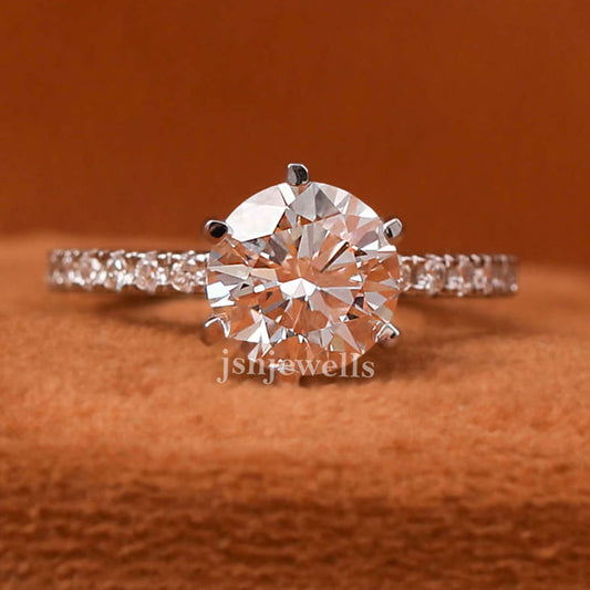 Round Cut Lab Grown Diamond Pave Setting Engagement Ring