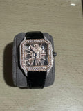 Customized Round Cut Moissanite Diamond Half Iced out Leather Stainless Steel Watch