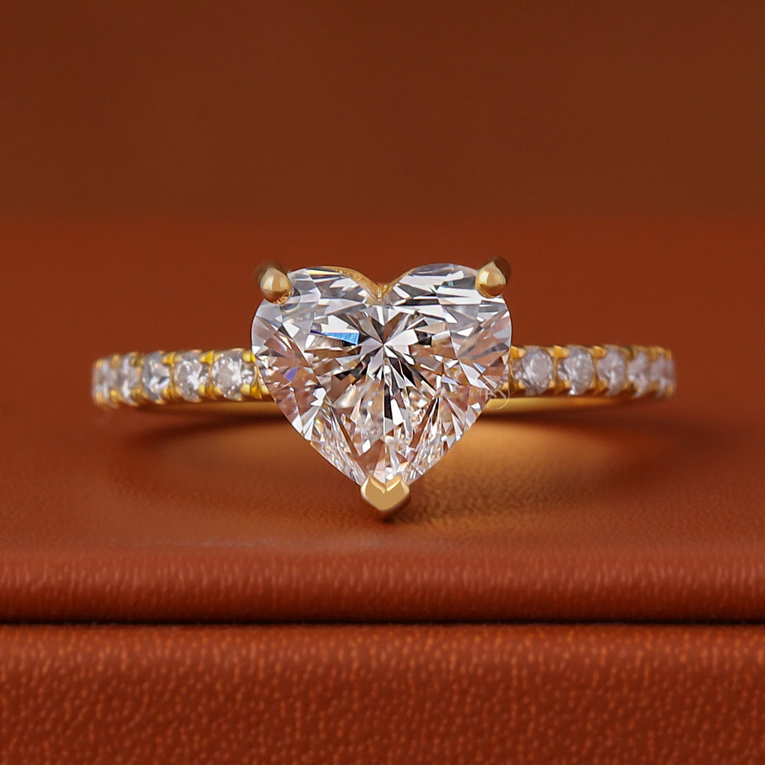 heart shape Lab Grown Diamond Pave Engagement Ring 10k/14k/18k Solid Gold IGI Certified
