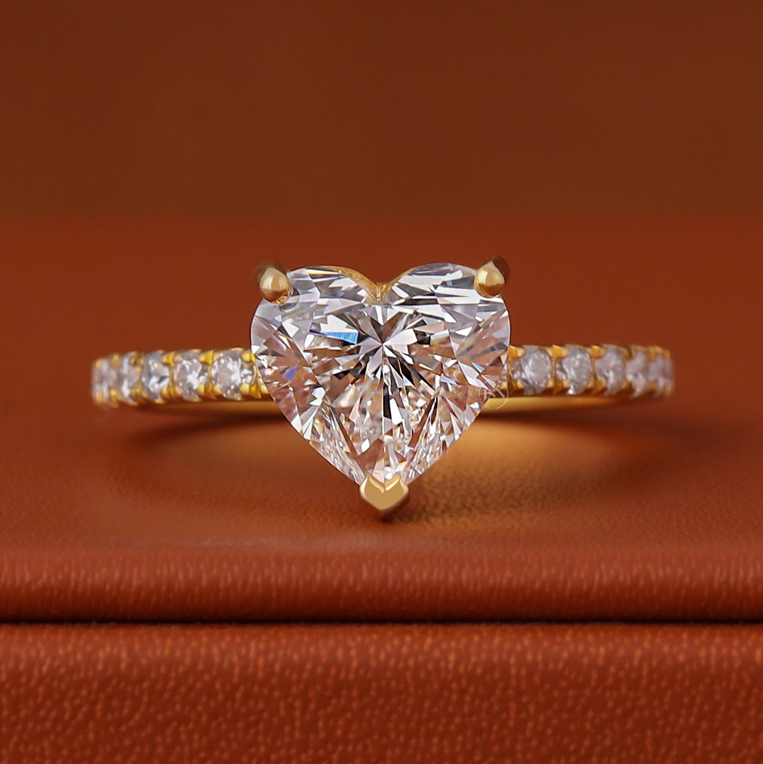 heart shape Lab Grown Diamond Pave Engagement Ring 10k/14k/18k Solid Gold IGI Certified