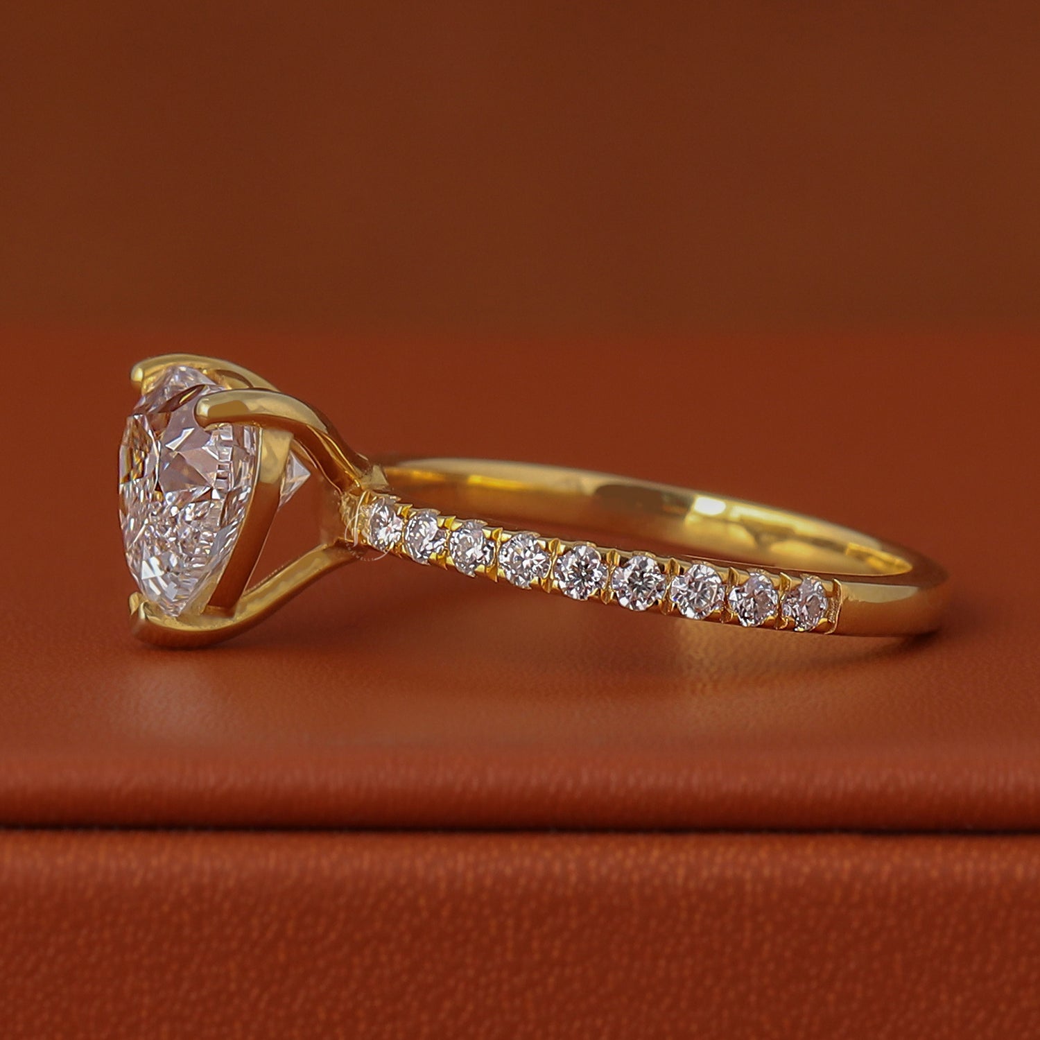 heart shape Lab Grown Diamond Pave Engagement Ring 10k/14k/18k Solid Gold IGI Certified