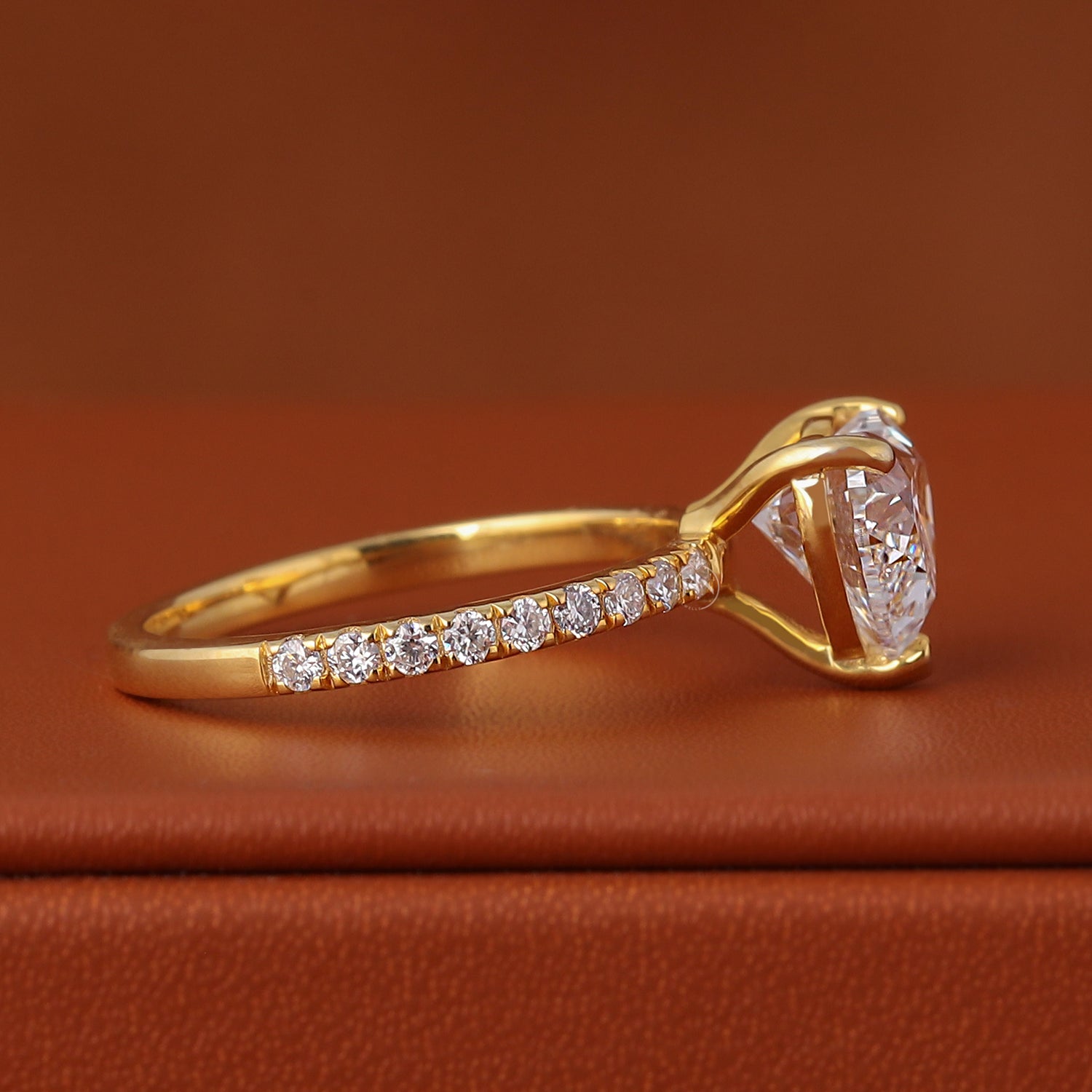 heart shape Lab Grown Diamond Pave Engagement Ring 10k/14k/18k Solid Gold IGI Certified