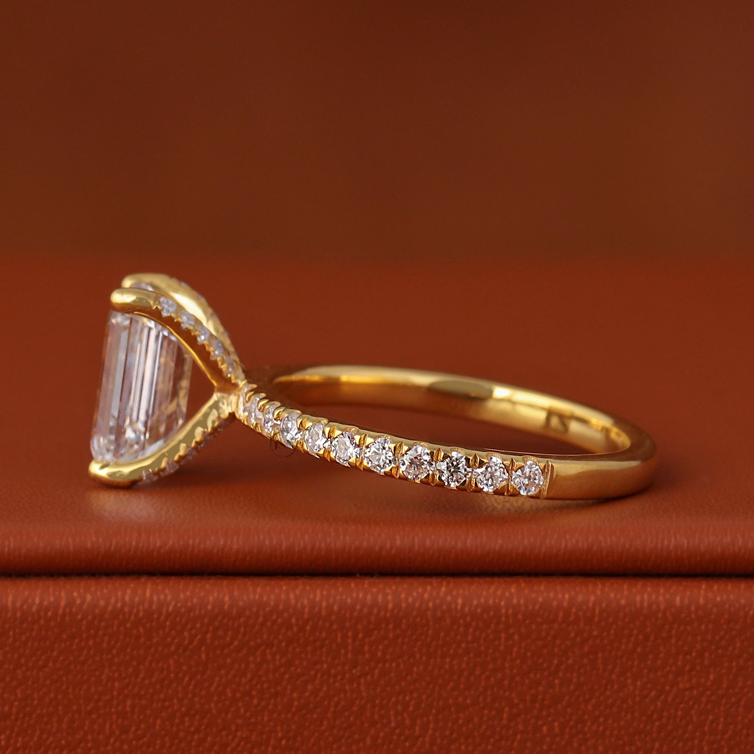 2.0 Carat Emerald Cut Lab Grown Diamond Pave Engagement Ring IGI Certified Solid Gold Ring