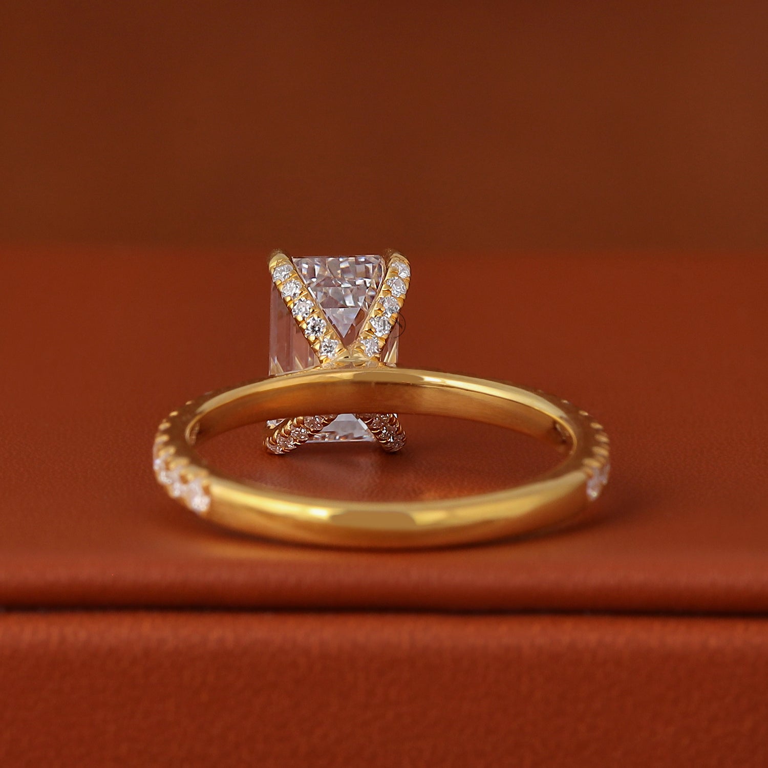 2.0 Carat Emerald Cut Lab Grown Diamond Pave Engagement Ring IGI Certified Solid Gold Ring