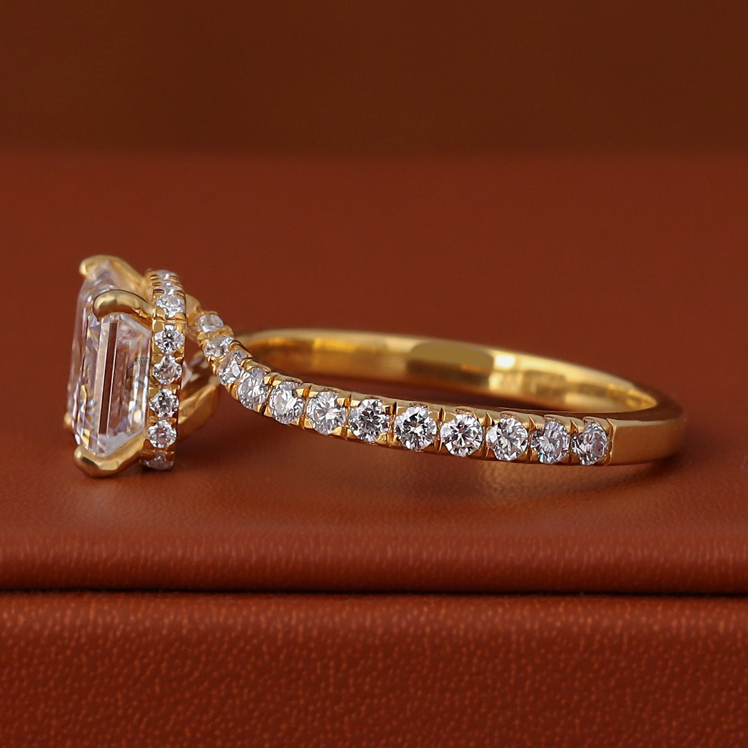 1.50 Carat Asscher Cut Lab-Grown Diamond Engagement Ring | Bypass Pave Band Ring