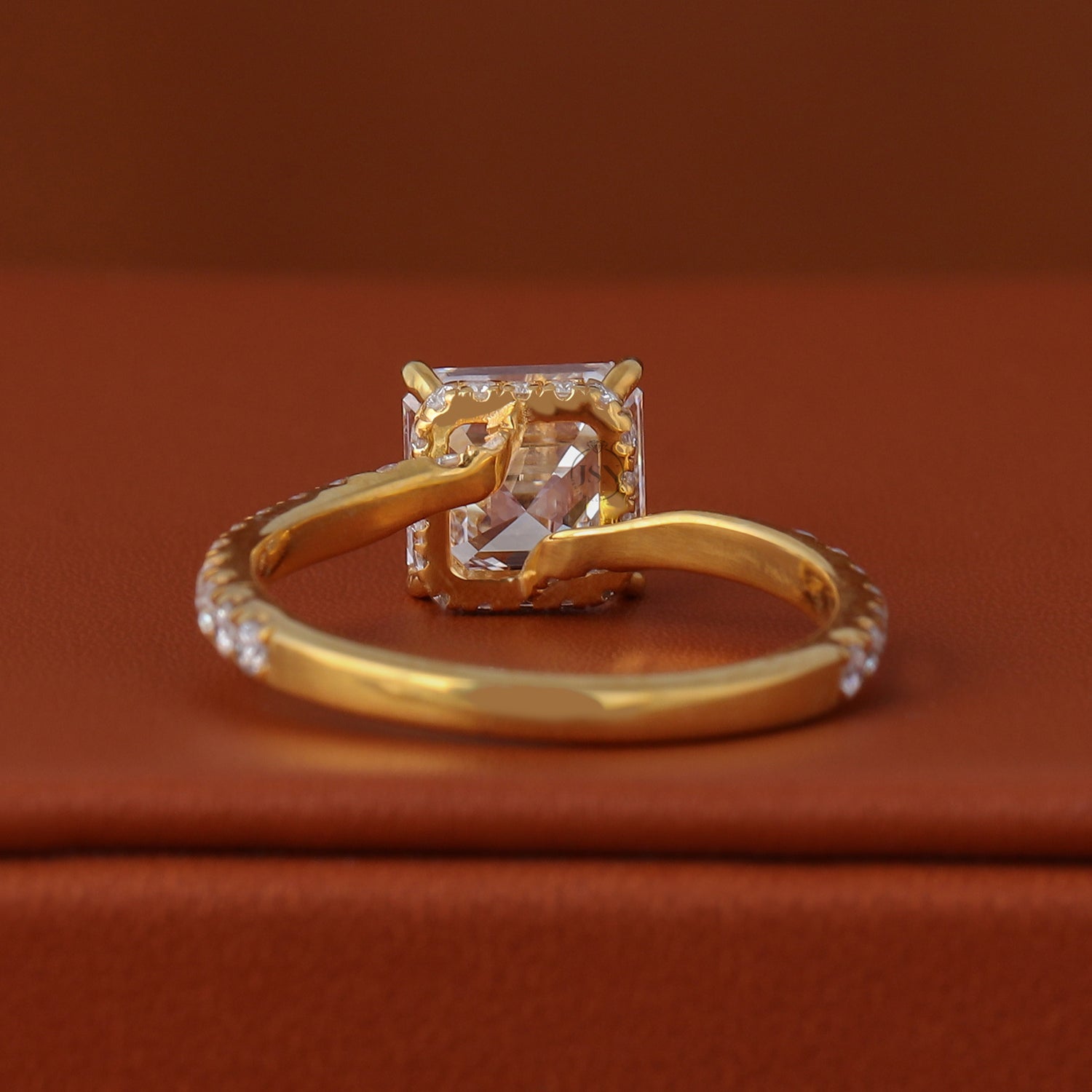 1.50 Carat Asscher Cut Lab-Grown Diamond Engagement Ring | Bypass Pave Band Ring