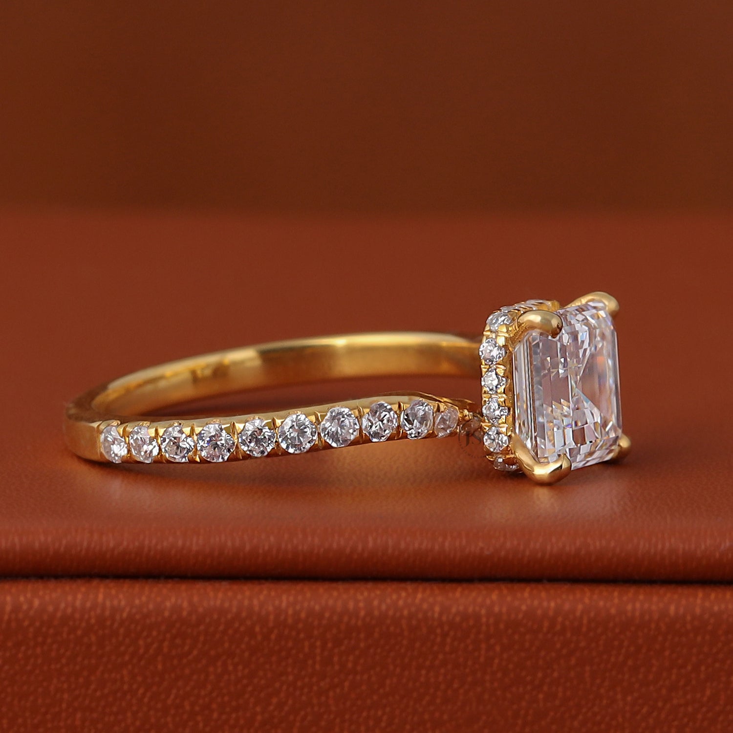1.50 Carat Asscher Cut Lab-Grown Diamond Engagement Ring | Bypass Pave Band Ring
