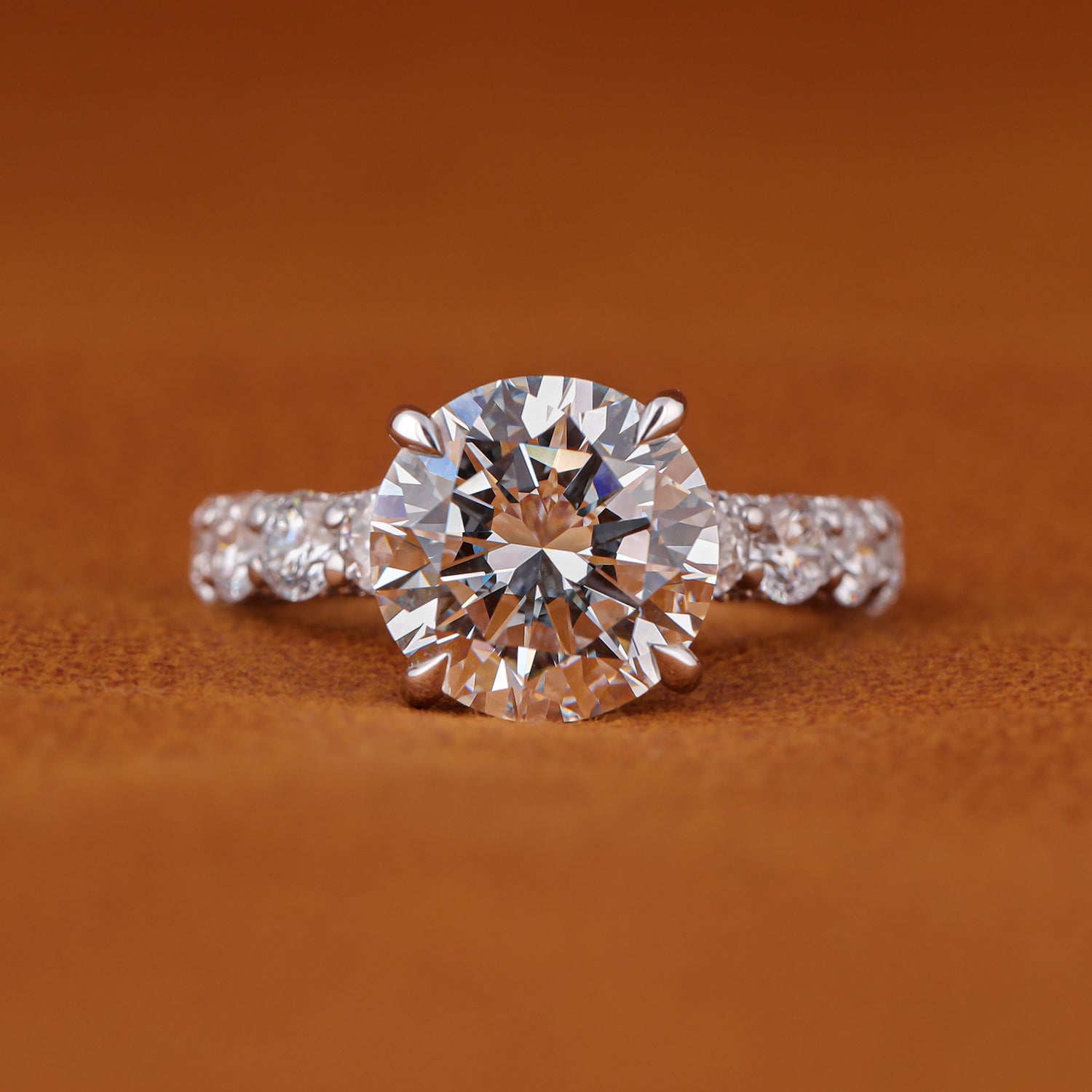 Round Cut Lab Grown Diamond Pave Setting Engagement Ring