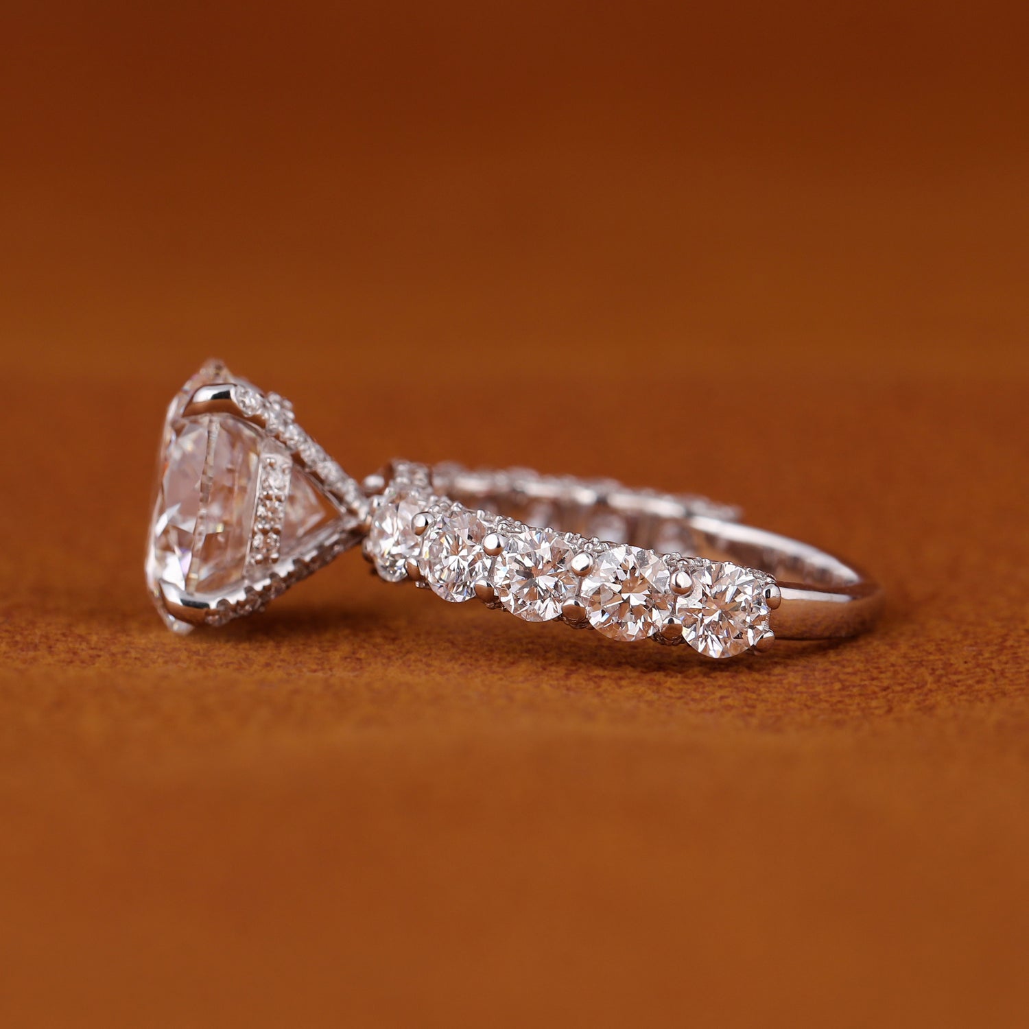 Round Cut Lab Grown Diamond Pave Setting Engagement Ring