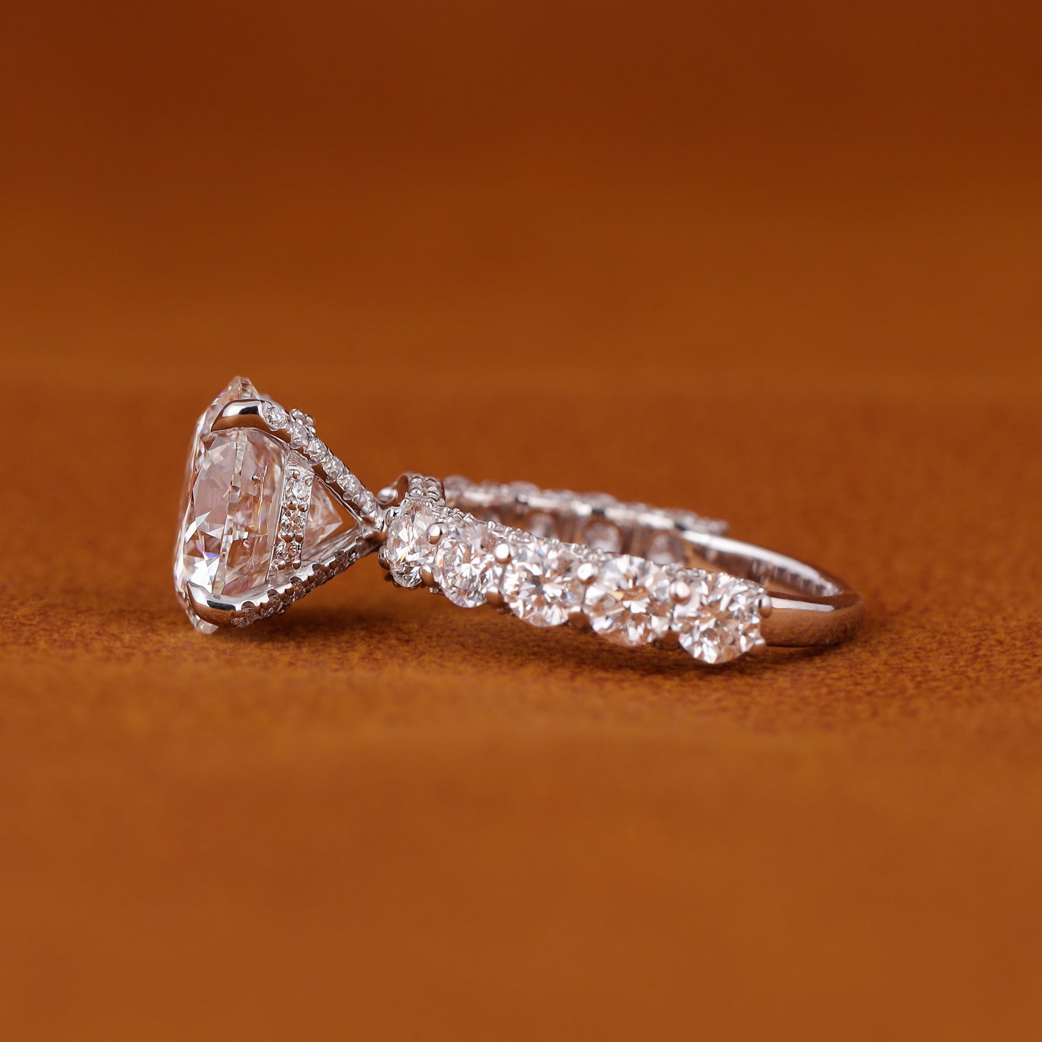 Round Cut Lab Grown Diamond Pave Setting Engagement Ring