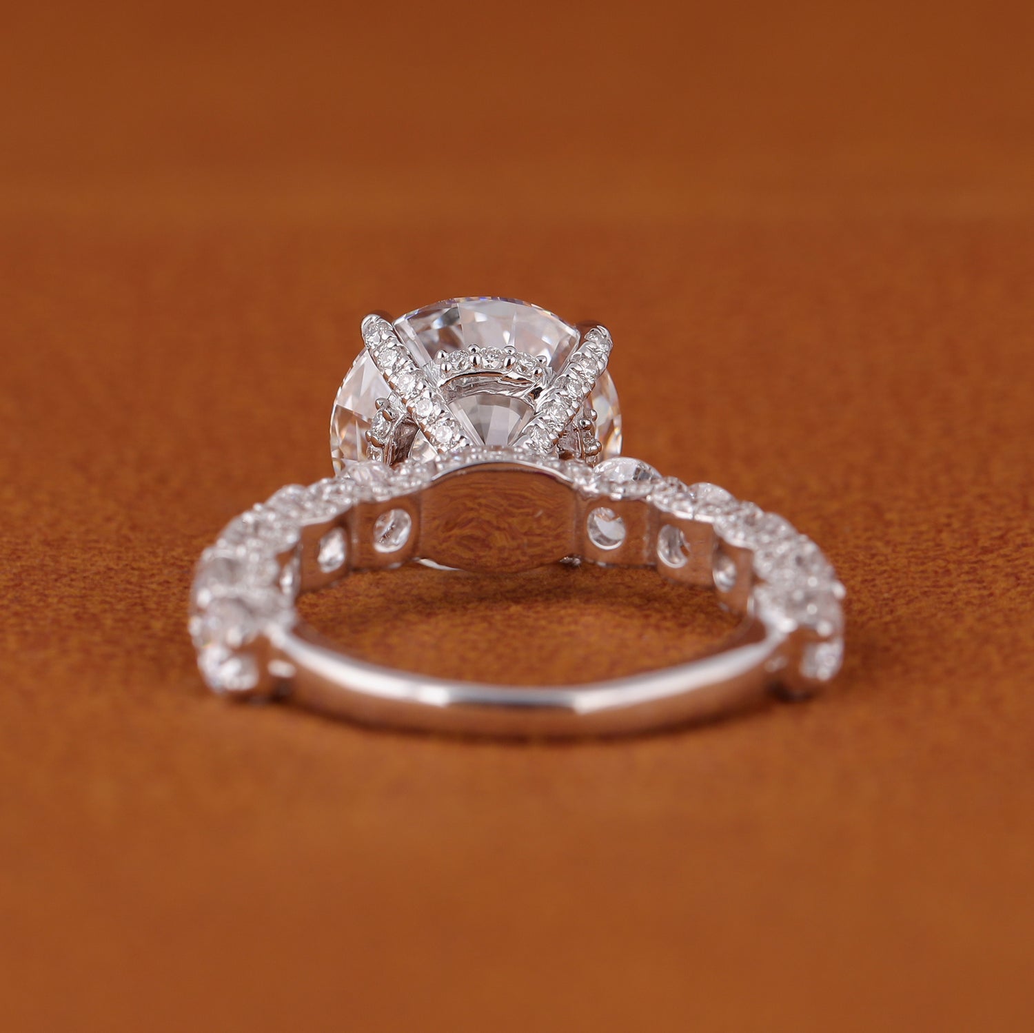 Round Cut Lab Grown Diamond Pave Setting Engagement Ring