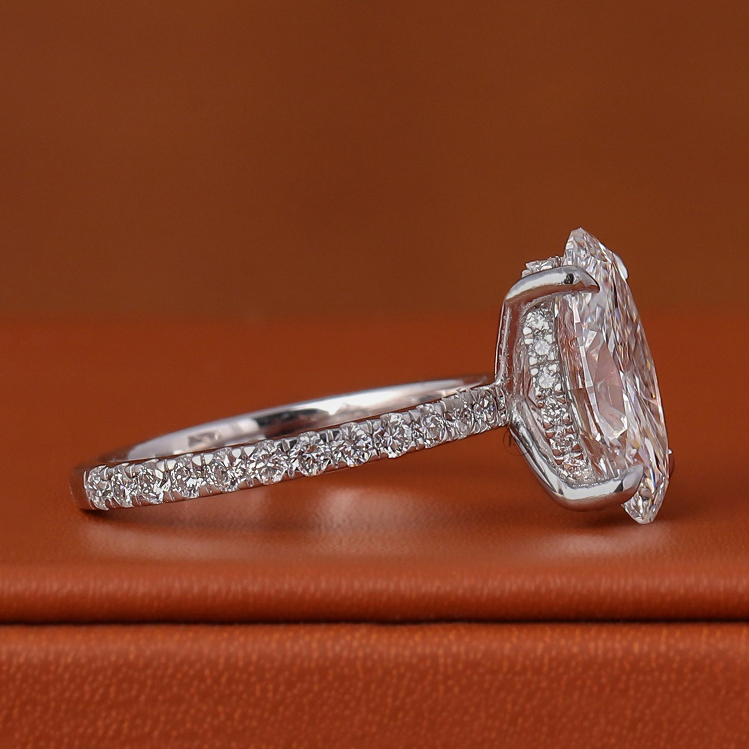 Oval Cut Lab-Grown Diamond Engagement Ring | Hidden Halo & Pave Wedding Band Ring