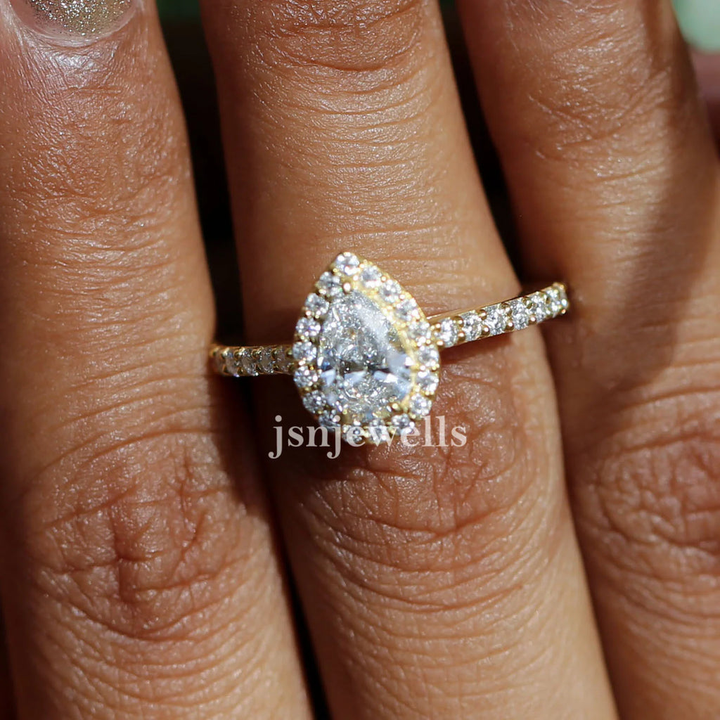 1.50 Carat Pear Cut CVD Lab Grown Diamond Halo Engagement Ring