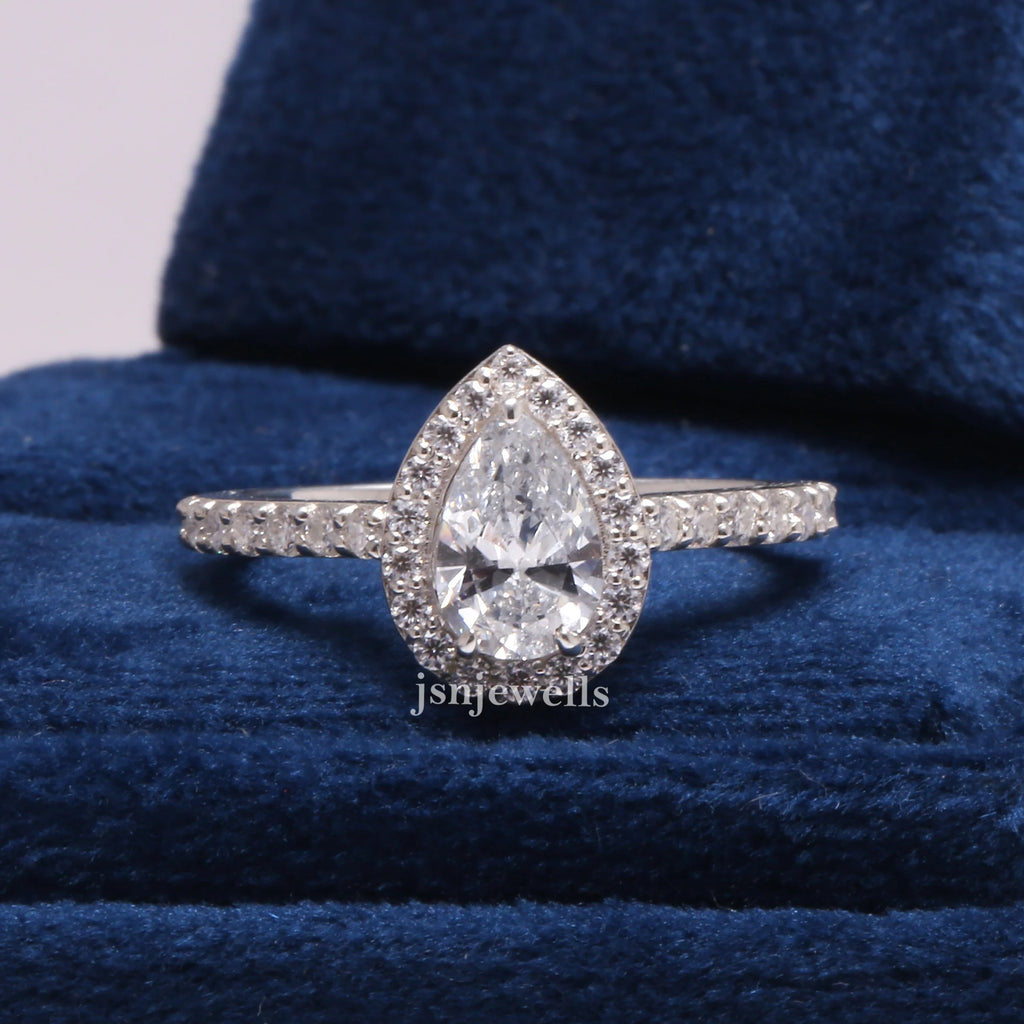 1.50 Carat Pear Cut CVD Lab Grown Diamond Halo Engagement Ring