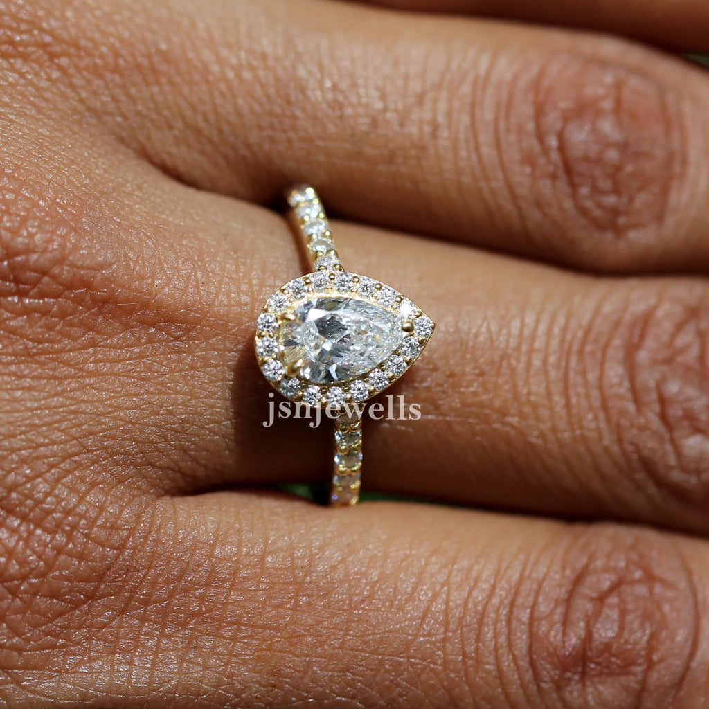 1.50 Carat Pear Cut CVD Lab Grown Diamond Halo Engagement Ring