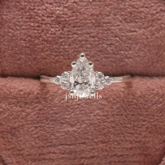 1.50 Carat Pear Cut Man Made CVD Diamond Cluster Ring