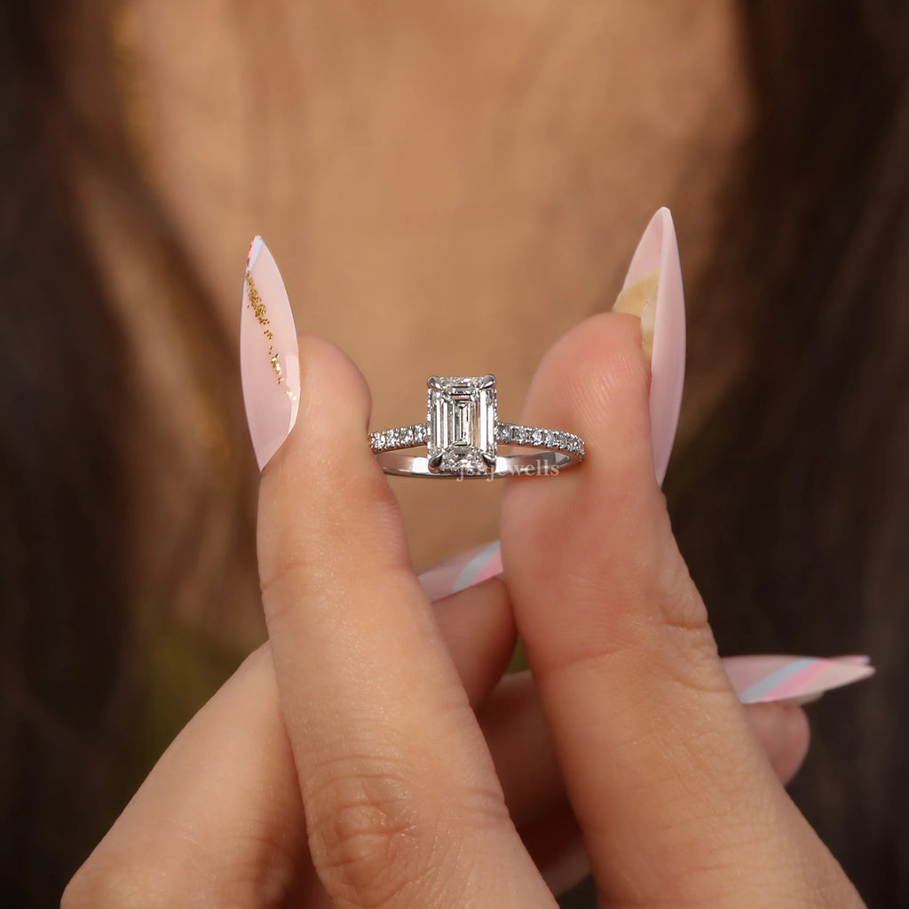 1.5 CT Emerald Cut Lab Diamond Engagement Ring