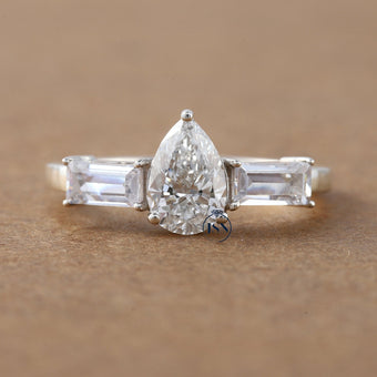 2 CT Pear Lab Grown Diamond Three Stone Engagement Ring