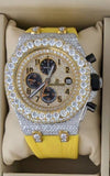 Customized Round Cut Moissanite Diamond 2 Half Iced out Yellow & Black Rubber Stainless Steel Watch