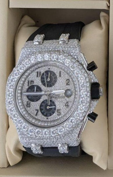 Customized Round Cut Moissanite Diamond 2 Half Iced out Yellow & Black Rubber Stainless Steel Watch