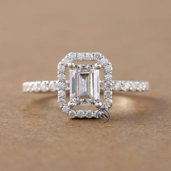 1 CT Emerald Cut Diamond Halo Anniversary Gift Ring