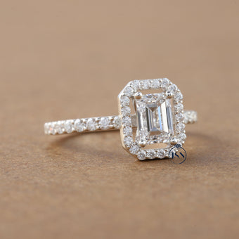 1 CT Emerald Cut Diamond Halo Anniversary Gift Ring