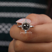 1 Carat Cushion Cut Salt and Pepper Diamond Cluster Engagement Ring