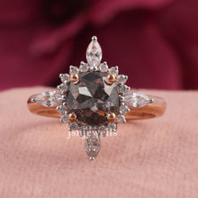 1 Carat Cushion Cut Salt and Pepper Diamond Cluster Engagement Ring