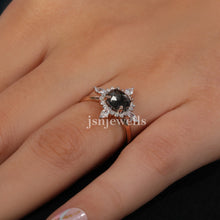 1 Carat Cushion Cut Salt and Pepper Diamond Cluster Engagement Ring