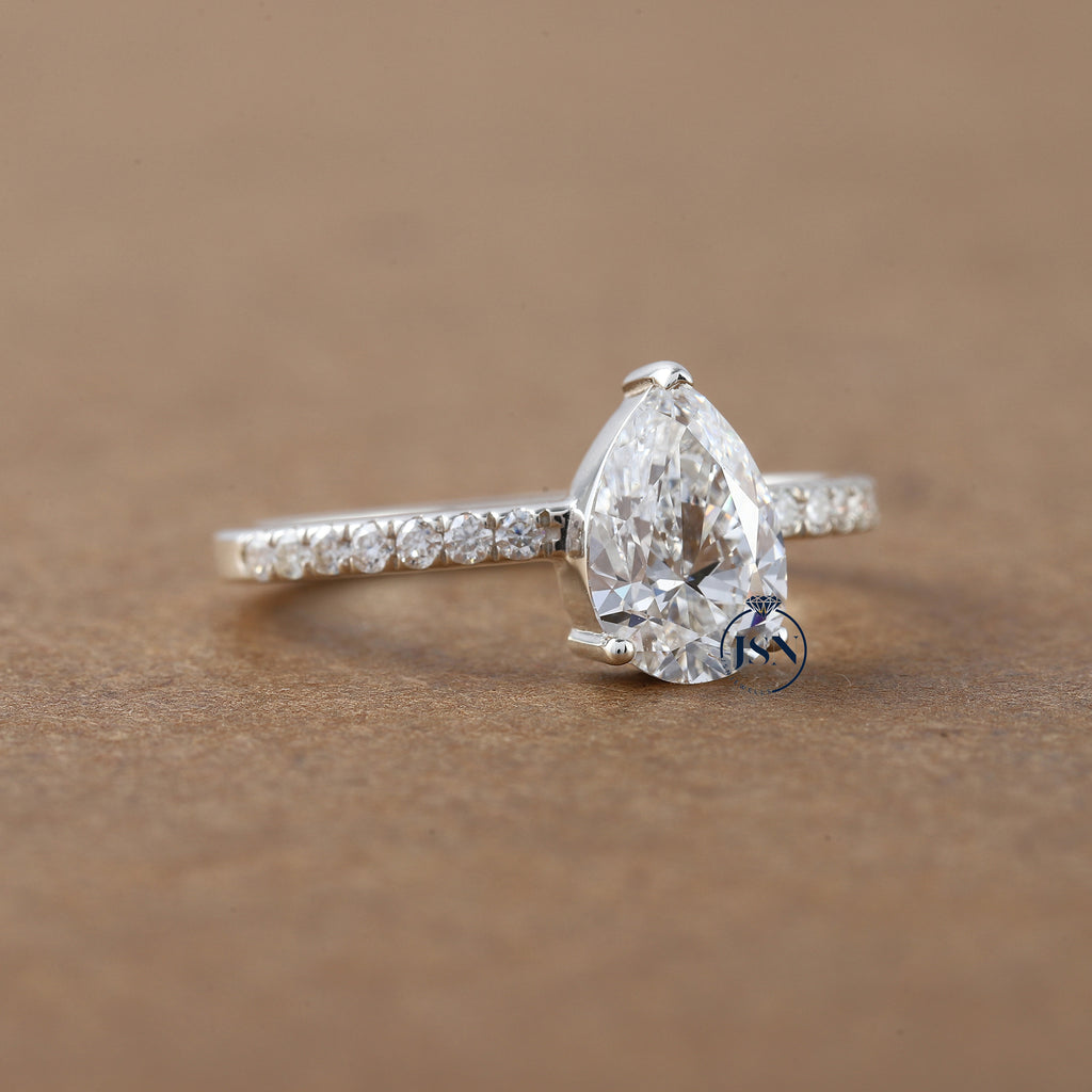 2 CT Pear Cut Lab Grown Diamond Engagement Ring