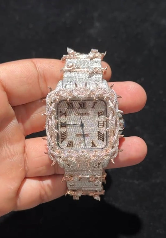 Customized Round Cut Moissanite Diamond Fully Iced out Rose Gold Watch