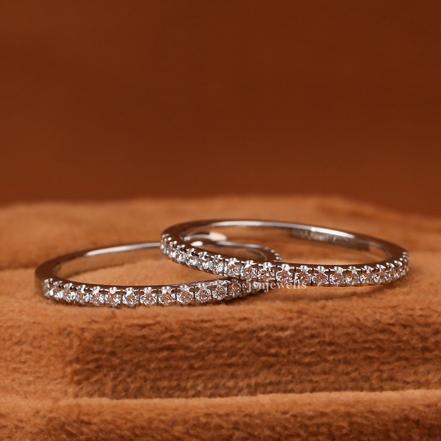 Moissanite Diamond Half Eternity Wedding Band Set